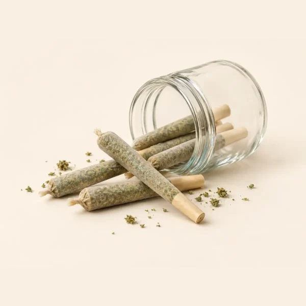 Pre-rolls in a glass jar
